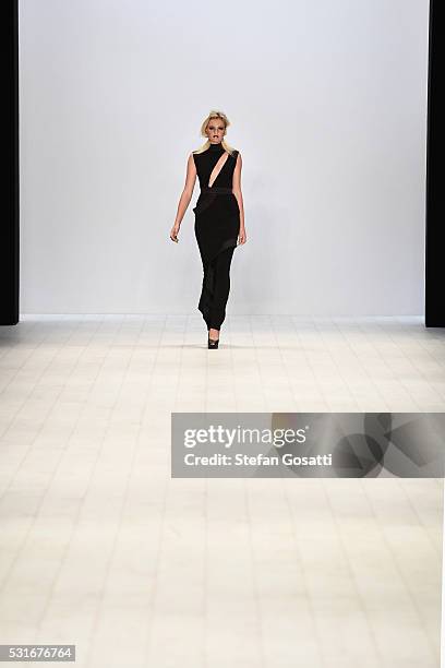 Model walks the runway during the Zhivago show at Mercedes-Benz Fashion Week Resort 17 Collections at Carriageworks on May 16, 2016 in Sydney,...