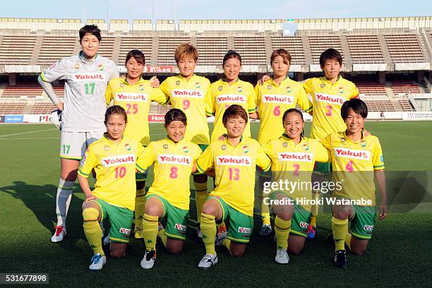 United Chiba players line up for the team photos prior to the Nadeshiko League match between Urawa Red Diamonds Ladies and JEF United Chiba Ladies at...