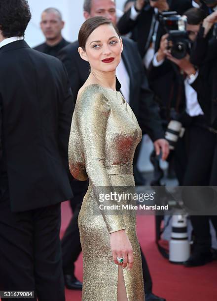 Marion Cotillard attends the "From The Land Of The Moon " premiere during the 69th annual Cannes Film Festival at the Palais des Festivals on May 15,...