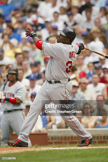 David Ortiz of the Boston Red Sox bats during the game against the Chicago Cubs at Wrigley Field on June 10, 2005 in Chicago, Illinois. The Cubs...