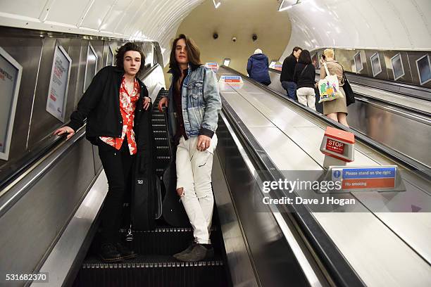 Ferdia Walsh-Peelo and Mark McKenna busking to promote the upcoming film "Sing Street," which is released to theatres May 20th, at Leicester Square...