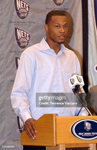Antoine Wright of the New Jersey Nets at the post draft press conference held at the Nets practice facility on June 29, 2005 in Rutherford, New...