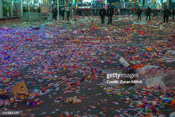 Confetti after celebrations in Times Square for New Years Eve.