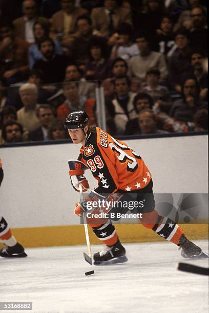 Wayne Gretzky of the Campbell Conference and the Edmonton Oilers skates on the ice during the 1983 35th NHL All-Star Game against the Wales...