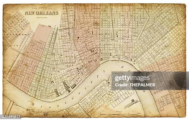 map of new orleans 1865 - mississippi stock illustrations