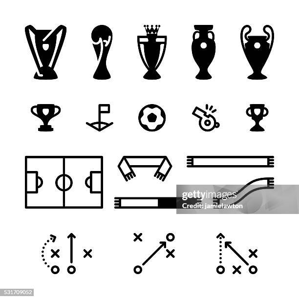 ilustrações de stock, clip art, desenhos animados e ícones de conjunto de ícones de futebol de futebol - bola de futebol