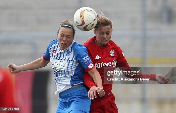 Nora Holstad Berge of Bayern Muenchen fights for the ball with Nicole Billa of Hoffenheim during the women Bundesliga match between FC Bayern...