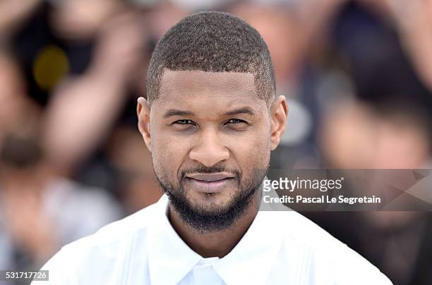 Usher attends the "Hands Of Stone" photocall during the 69th annual Cannes Film Festival at the Palais des Festivals on May 16, 2016 in Cannes,...