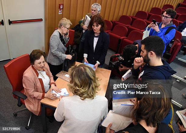 Nobel Prize Winner Shirin Ebadi signs copies of her new book 'Until We Are Free: My Fight for Human Rights in Iran' on May 16, 2016 in Milan, Italy.