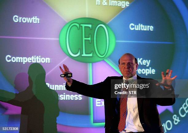 Software giant Microsoft chief executive Steve Ballmer speaks during a seminar in Beijing, 30 June 2005. Microsoft will spend nearly seven billion...