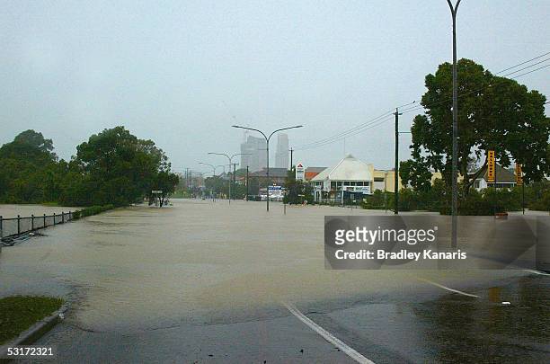 One of the main roads to the Gold Coast, Smith Street, which is located off the Pacific Highway is heavily flooded after severe weather hits the...