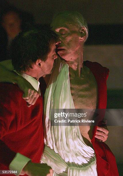 Arthur Dignam and Robert Menzies perform during a photo call for William Shakespeare's Julius Caesar at the Wharf1 Theatre on June 30, 2005 in...