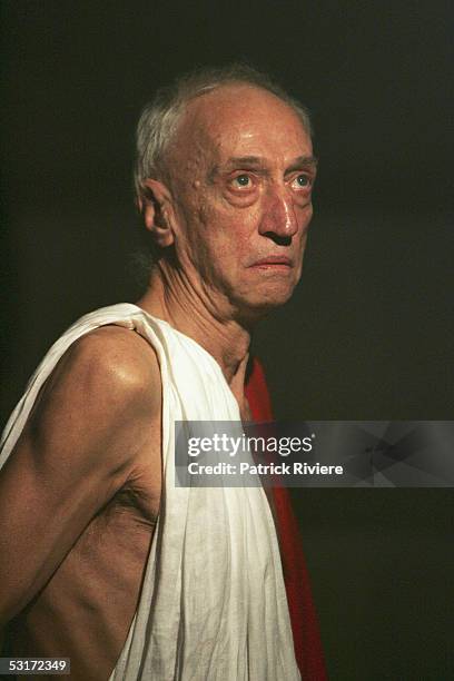 Actor Arthur Dignam performs during a photo call for William Shakespeare's Julius Caesar at the Wharf1 Theatre on June 30, 2005 in Sydney, Australia.