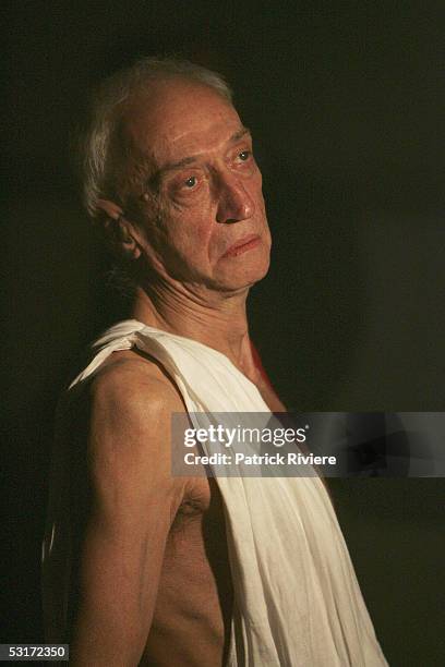 Actor Arthur Dignam performs during a photo call for William Shakespeare's Julius Caesar at the Wharf1 Theatre on June 30, 2005 in Sydney, Australia.