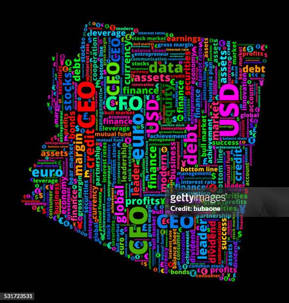 arizona state on business and finance word cloud - certificate border stock illustrations
