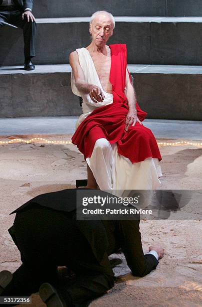 Actor Arthur Dignam performs during a photo call for William Shakespeare's Julius Caesar at the Wharf1 Theatre on June 30, 2005 in Sydney, Australia.