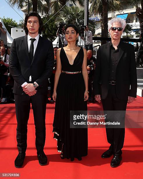 Adam Driver, Golshifteh Farahani and director Jim Jarmusch attend a screening of "Paterson" at the annual 69th Cannes Film Festival at Palais des...