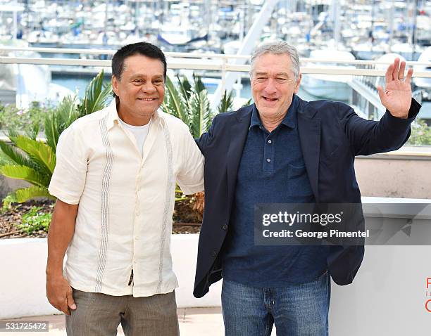 Robert De Niro and Roberto Duran attends the "Hands Of Stone" Photocall at the annual 69th Cannes Film Festival at Palais des Festivals on May 16,...