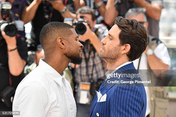 Usher and Roberto Duran and Edgar Ramirez attend the "Hands Of Stone" Photocall at the annual 69th Cannes Film Festival at Palais des Festivals on...