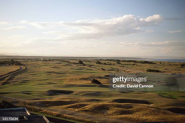 General view of the 16th and 3rd holes and the 16th and 2nd greens taken during a photo shoot of The Old Course at St Andrew's, Scotland.