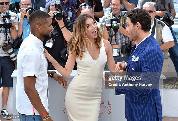 Usher, Ana de Armas and Edgar Ramirez attend the 'Hands Of Stone' Photocall at the annual 69th Cannes Film Festival at Palais des Festivals on May...