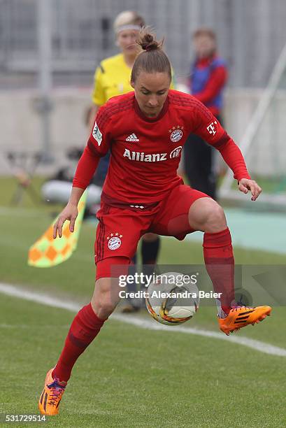 Gina Lewandowski of Bayern Muenchen kicks the ball during the women Bundesliga match between FC Bayern Muenchen and 1899 Hoffenheim at Stadion an der...