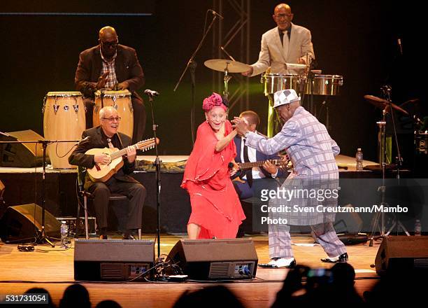 Cuban singer Omara Portuondo performs with Papi Oviedo and the Buena Vista Social Club Orchestra as the final curtain falls during the last concert...