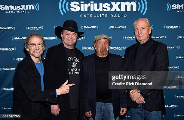 Peter Tork and Micky Dolenz of The Monkees, Felix Cavaliere of The Rascals, and Michael Nesmith of The Monkees attend SiriusXM's "Town Hall" With The...