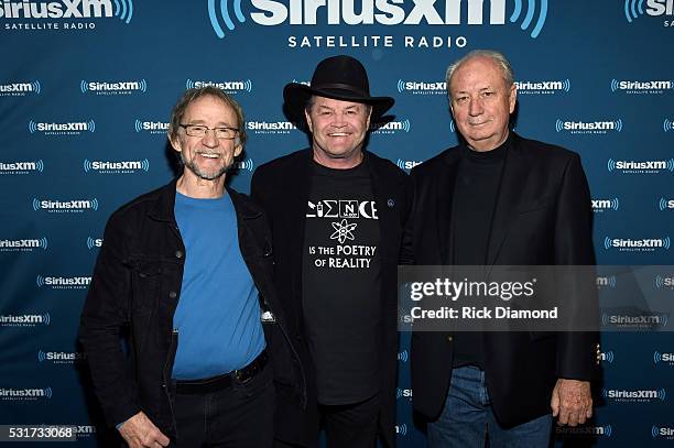 Peter Tork, Micky Dolenz, and Michael Nesmith of The Monkees attend SiriusXM's "Town Hall" With The Monkees at SiriusXM Studios on May 16, 2016 in...