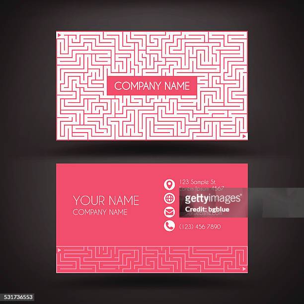 business card templat with a red labyrinth - letterpress stock illustrations