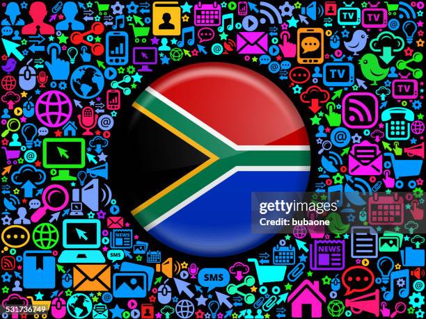 south africa flag on modern technology & communication background - talking to camera background stock illustrations