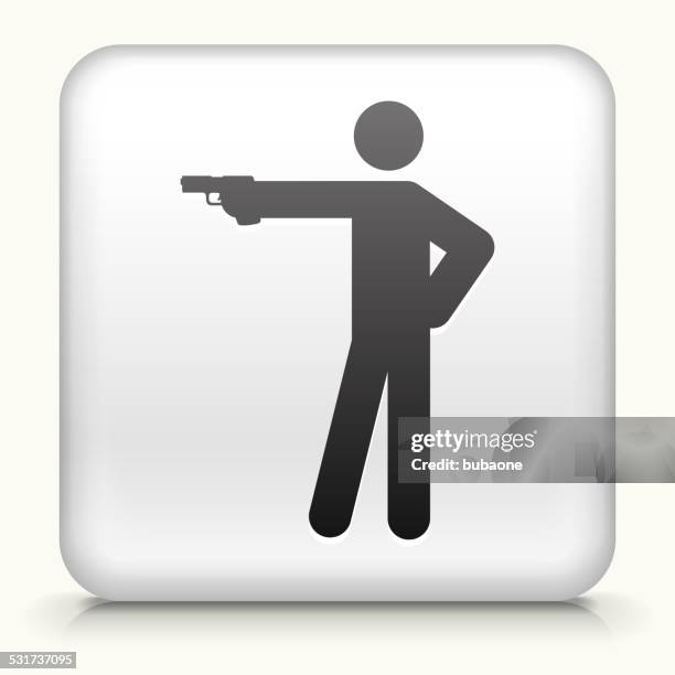 square button with stick figure shooting - sage white background stock illustrations