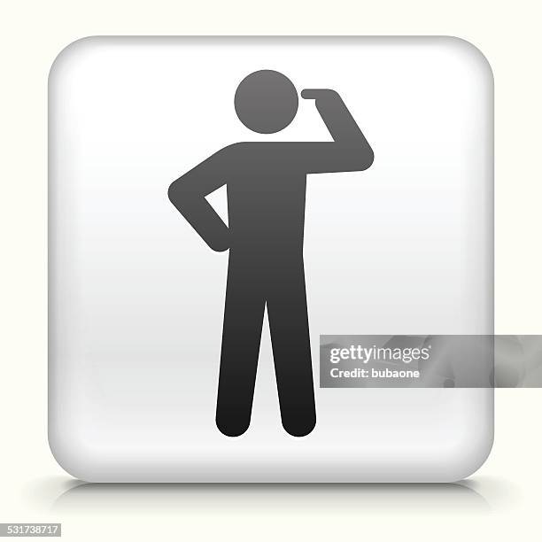 square button with standing stick figure - sage white background stock illustrations