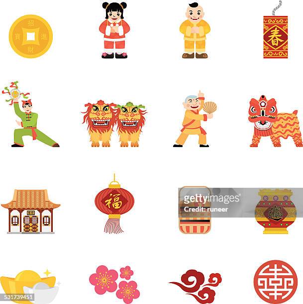 flat chinese new year icons | simpletoon series - feng shui house stock illustrations