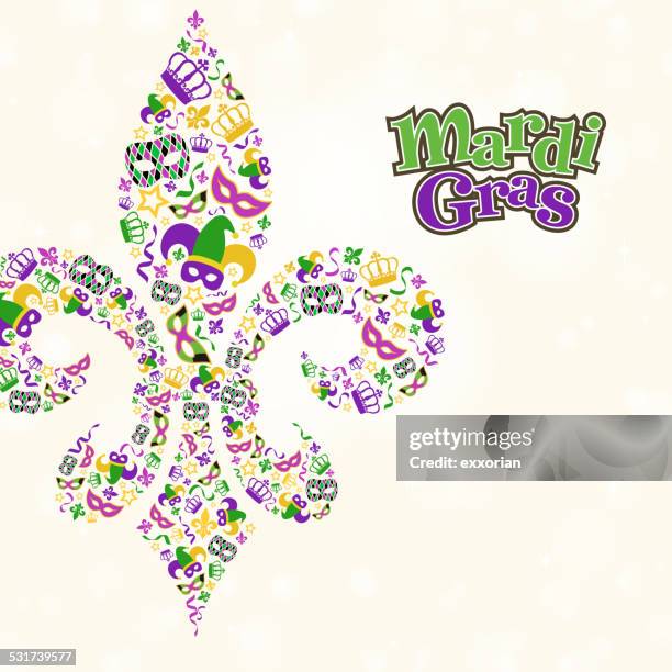 mardi gras design element shape in fleur de lis - harlequin stock illustrations