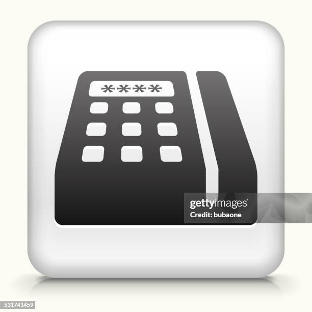 square button with credit card machine - card reader white background stock illustrations