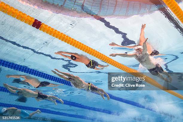 Adam Peaty of Great Britain competes in the Men's 100m semi final on day eight of the 33rd LEN European Swimming Championships 2016 at the London...