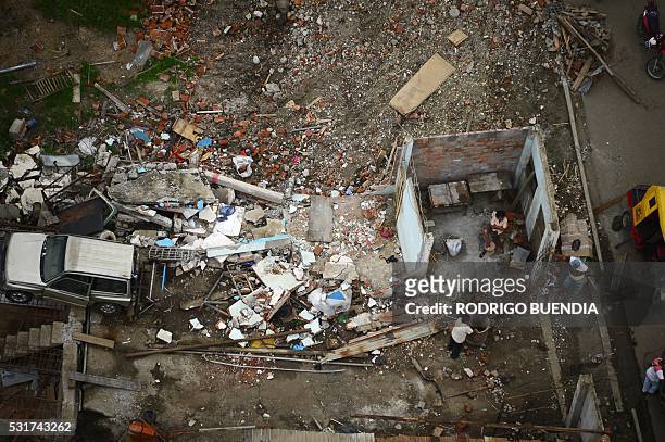 Aerial view of Pedernales, Ecuador on May 16 a month after a 7.8 magnitude earthquake rocked the city. A total of 660 people are known to have died...