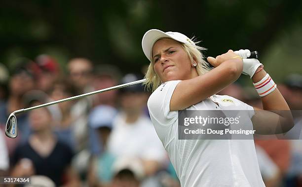 Nicole Perrot of Chile hits a tee shot on the eighth hole during the third round of the 60th U.S. Women's Open Championship at Cherry Hills Country...