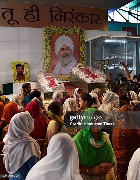 Mortal remains of Baba Hardev Singh, spiritual leader of the Sant Nirankari Mission, and his son-in-law Avneet Setya placed at Nirankari Sant Samagam...