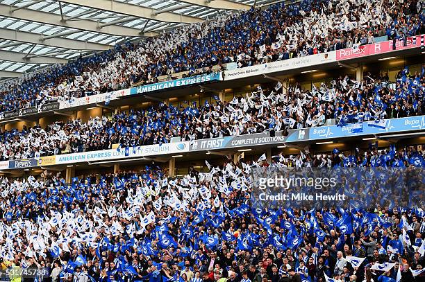 Brighton fans welcome their team prior to the Sky Bet Championship Play Off semi final second leg match between Brighton & Hove Albion and Sheffield...