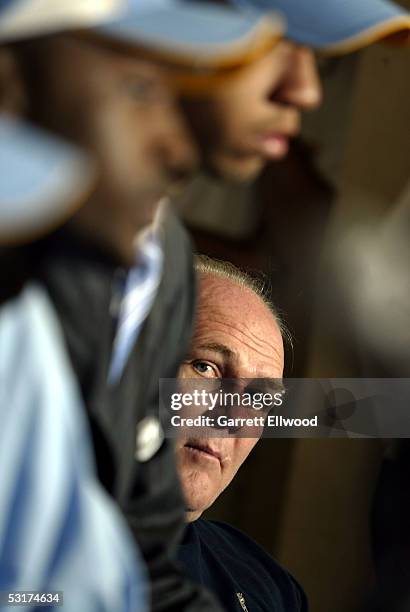 Head coach George Karl of the Denver Nuggets during a press conference on June 30, 2005 at the Pepsi Center in Denver, Colorado. NOTE TO USER: User...