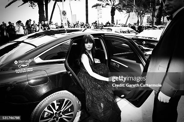 Kristina Bazan departs the Martinez Hotel during the 69th annual Cannes Film Festival on May 12, 2016 in Cannes, France.