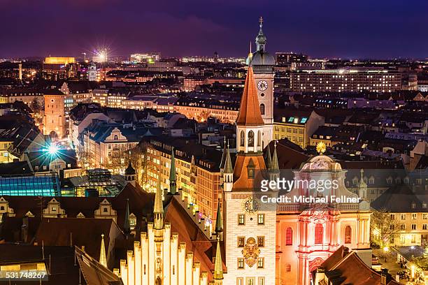 city centre of munich at night - munich cityscape stock pictures, royalty-free photos & images