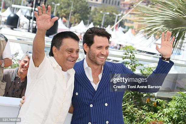 Roberto Duran and Edgar Ramirez attend the "Hands Of Stone" Photocall during the 69th annual Cannes Film Festival on May 16, 2016 in Cannes, France.