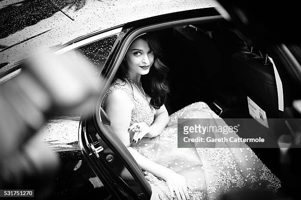 Aishwarya Rai departs the Martinez Hotel during the 69th annual Cannes Film Festival on May 14, 2016 in Cannes, France.