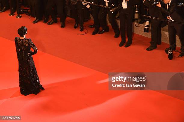 Actress Ruth Negga leaves the "Loving" premiere during the 69th annual Cannes Film Festival at the Palais des Festivals on May 16, 2016 in Cannes,...