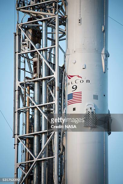 In this handout provided by the National Aeronautics and Space Administration , SpaceX's Falcon 9 is seen prior to its launch from Launch Complex 40...