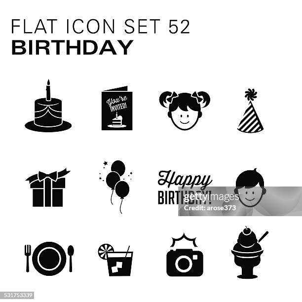 stockillustraties, clipart, cartoons en iconen met flat icons birthday - black - citroen frisdrank