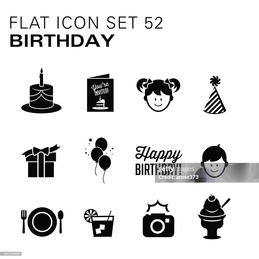 Flat icons Birthday - Black